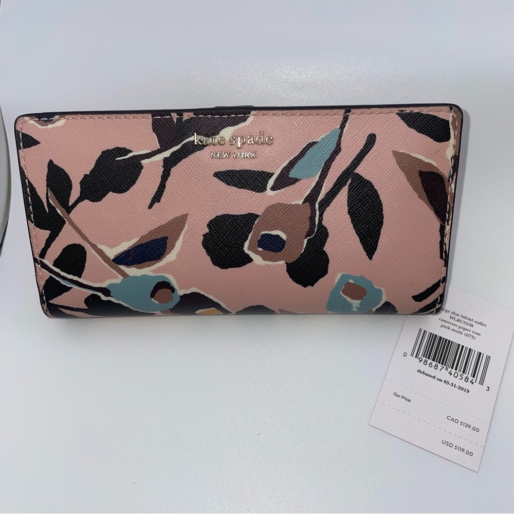 Kate Spade Cameron Floral Slim Leather Wallet in Paper Rose Pink
